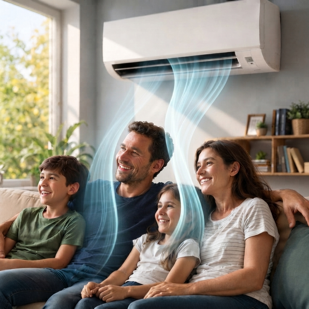 Famille profitant du confort clim réversible